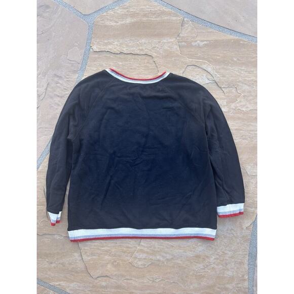 Velvet by Graham & Spencer Crewneck Black Sweatshirt with Stripe Banding M - Picture 3 of 4